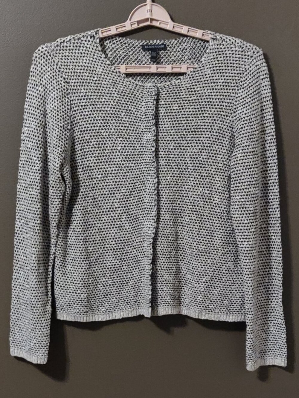 Eileen Fisher Illusion Printed Ramie Linen Blend Cardigan MEDIUM